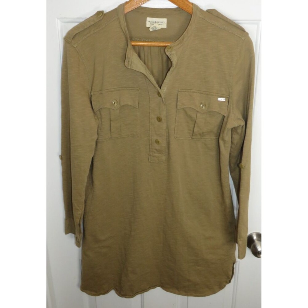 Ralph Lauren Denim & Supply Henley Shirt Dress LG Utility Roll Tab Sleeves *Read